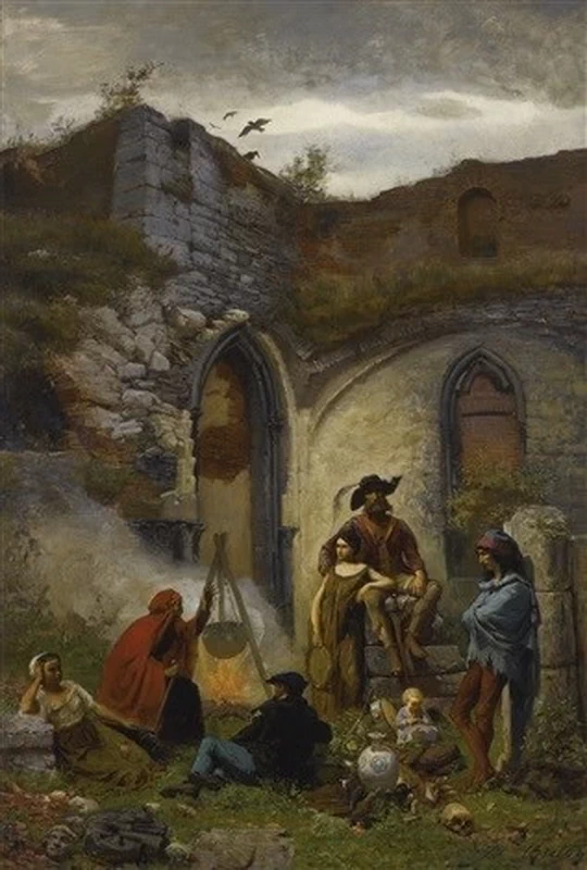 Accampamento di boemi, nelle rovine dell'abbazia di San Bavone